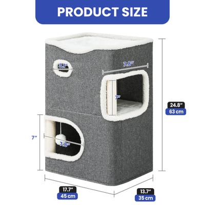 Show full view: Yitahome 2-Level Cat House with Scratching Post, Grey slide 2 of 7