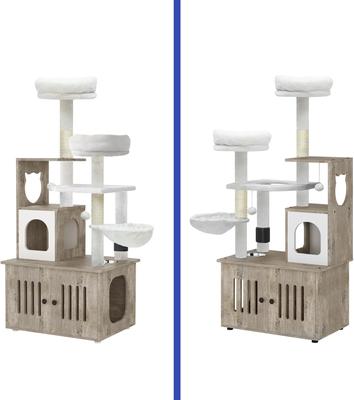 Show full view: Yitahome 2-in-1 59-in Sisal Cat Tree with Litter Box Enclosure, Beige & White slide 7 of 9