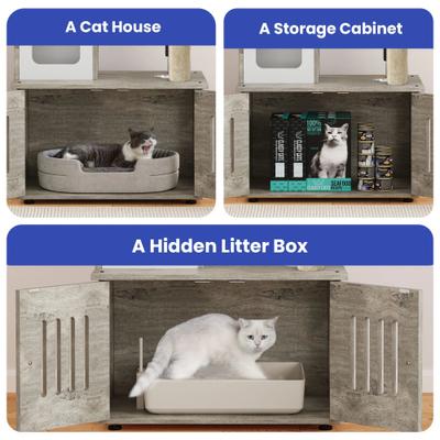 Show full view: Yitahome 2-in-1 59-in Sisal Cat Tree with Litter Box Enclosure, Beige & White slide 8 of 9