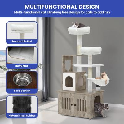Show full view: Yitahome 2-in-1 59-in Sisal Cat Tree with Litter Box Enclosure, Beige & White slide 6 of 9