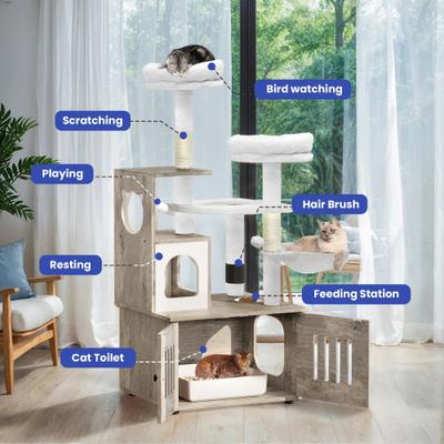 Show full view: Yitahome 2-in-1 59-in Sisal Cat Tree with Litter Box Enclosure, Beige & White slide 4 of 9