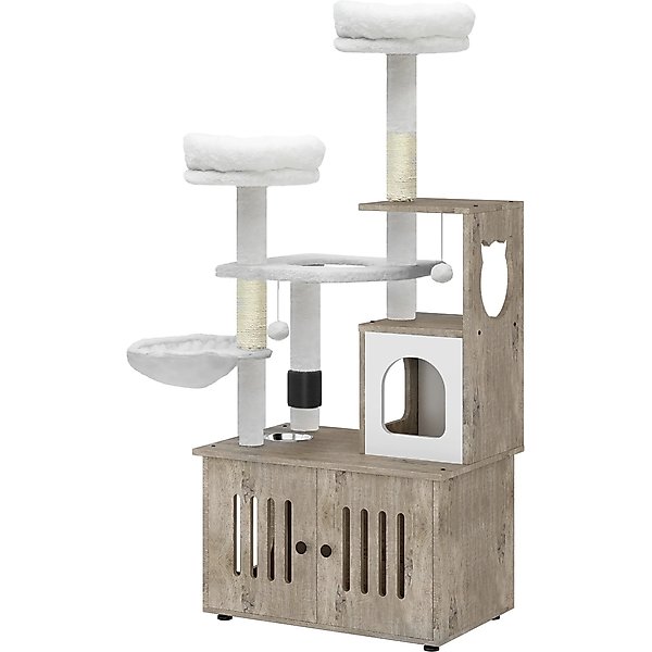 Wooflex 2-in-1 Modern Tower Combo 53.5-in Flannel Cat Tree & Condo with Litter Box Enclosure
