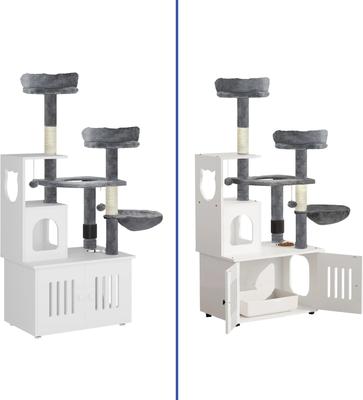 Show full view: Yitahome 2-in-1 59-in Sisal Cat Tree with Litter Box Enclosure, Grey & White slide 8 of 9