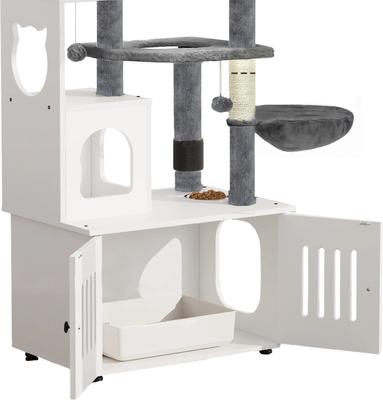 Show full view: Yitahome 2-in-1 59-in Sisal Cat Tree with Litter Box Enclosure, Grey & White slide 7 of 9