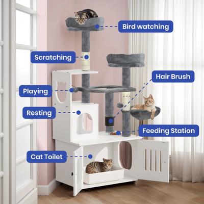 Show full view: Yitahome 2-in-1 59-in Sisal Cat Tree with Litter Box Enclosure, Grey & White slide 6 of 9
