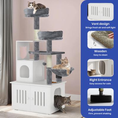 Show full view: Yitahome 2-in-1 59-in Sisal Cat Tree with Litter Box Enclosure, Grey & White slide 5 of 9
