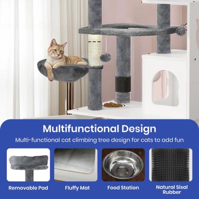 Show full view: Yitahome 2-in-1 59-in Sisal Cat Tree with Litter Box Enclosure, Grey & White slide 3 of 9