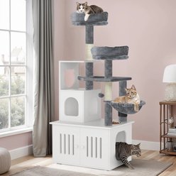 Yitahome 2-in-1 59-in Sisal Cat Tree with Litter Box Enclosure, Grey