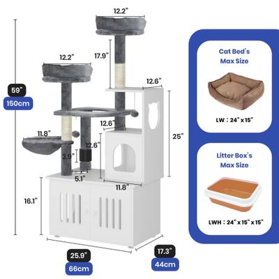 Show full view: Yitahome 2-in-1 59-in Sisal Cat Tree with Litter Box Enclosure, Grey & White slide 2 of 9