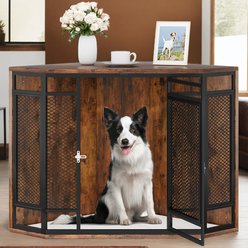 Yitahome Furniture Style Corner Dog Crate, Brown, 52-in