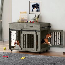 Yitahome Furniture Style End Table Dog Crate, Grey, 39-in