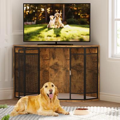 Show full view: Yitahome Furniture Style Corner Dog Crate, Brown, 43.7-in slide 5 of 8