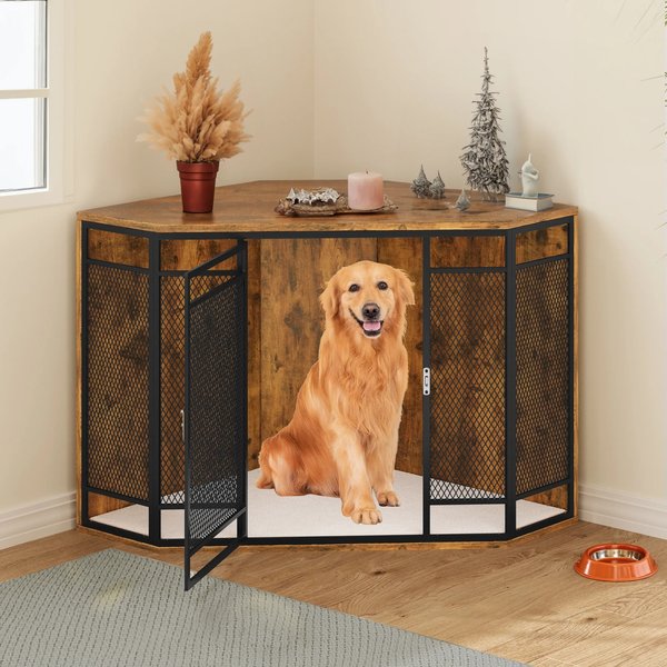 Yitahome Furniture Style Corner Dog Crate, Brown, 43.7-in