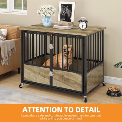 Show full view: Yitahome Indoor Dog Crate Side Table with Wheels, Beige, 38-in slide 4 of 6