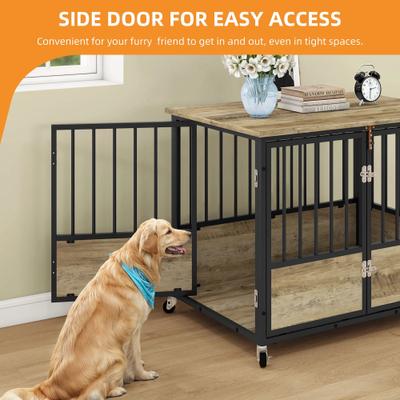 Show full view: Yitahome Indoor Dog Crate Side Table with Wheels, Beige, 38-in slide 5 of 6