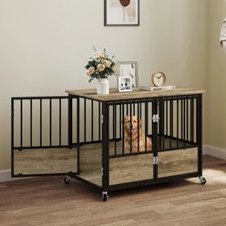 Yitahome Indoor Dog Crate Side Table with Wheels, Beige, 38-in