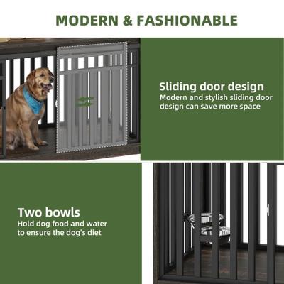 Show full view: Yitahome Indoor Dog Crate TV Stand with Sliding Door & Dog Bowl, Brown, 55-in slide 3 of 8