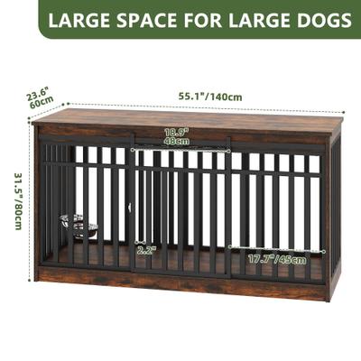 Show full view: Yitahome Indoor Dog Crate Table with Sliding Doors & Dog Bowl, Brown, 55.1-in slide 8 of 9