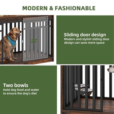 Show full view: Yitahome Indoor Dog Crate Table with Sliding Doors & Dog Bowl, Brown, 55.1-in slide 5 of 9