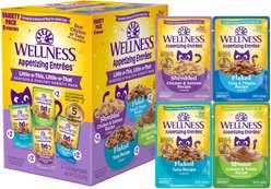 Wellness Appetizing Entrees Little-a-This, Little-a-That, Seafood & Poultry Variety Pack Natural Grain-Free Flaked Wet Cat Food, 1.4-oz pouch, case of 8