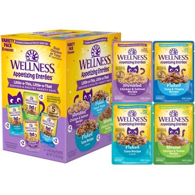 Wellness Wellness Appetizing Entrees Little-a-This, Little-a-That Flaked Seafood & Poultry Variety Pack Natural Grain-Free Wet Cat Food, 1.4-oz pouch, case of 8