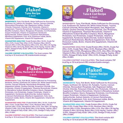 Show full view: Wellness Appetizing Entrees Seafood Variety Pack Natural Grain-Free Flaked Wet Cat Food, 1.4-oz pouch, case of 8 slide 10 of 12