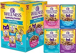 Wellness Appetizing Entrees Seafood Variety Pack Natural Grain-Free Flaked Wet Cat Food, 1.4-oz pouch, case of 8