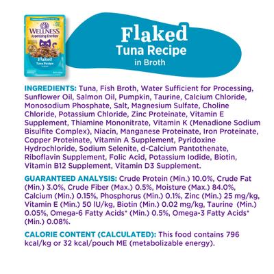 Show full view: Wellness Appetizing Entrees Flaked Tuna Recipe in Broth Natural Wet Cat Food, 1.4-oz pouch, case of 8 slide 10 of 12