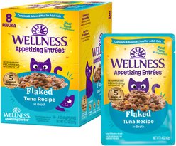 Wellness Appetizing Entrees Flaked Tuna Recipe in Broth Natural Wet Cat Food, 1.4-oz pouch, case of 8
