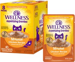 Wellness Appetizing Entrees Infused Chicken Broth Natural Grain-Free Mousse Wet Cat Food, 1.4-oz pouch, case of 8
