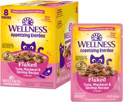 Wellness Appetizing Entrees Tuna, Mackerel & Shrimp Natural Grain-Free Wet Cat Food, 1.4-oz pouch, case of 8
