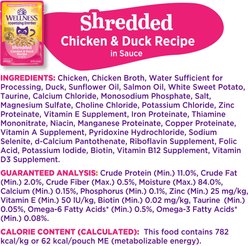Wellness Appetizing Entrees Chicken & Duck Natural Grain-Free Shredded Wet Cat Food, 1.4-oz pouch, case of 8 slide 2 of 9
