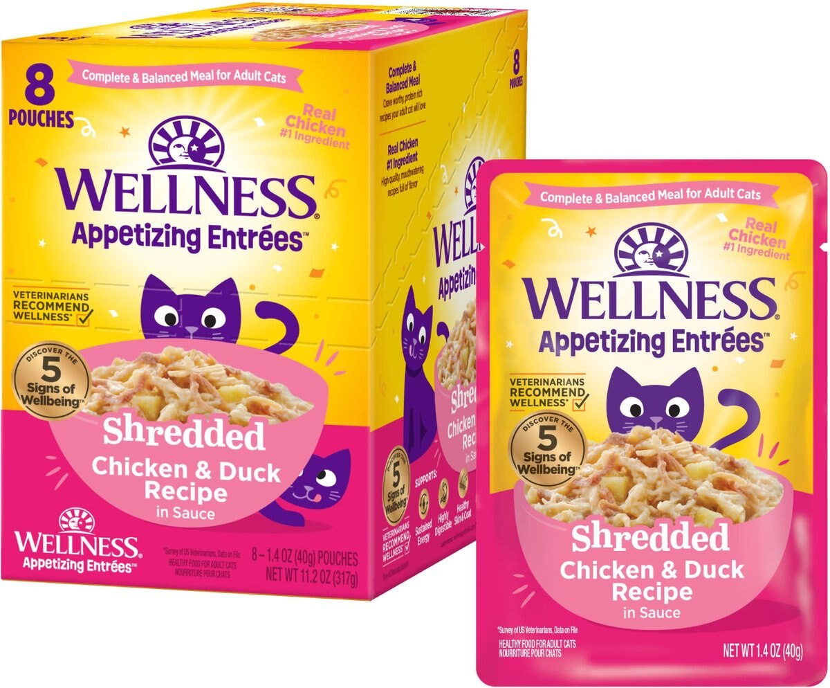 Wellness Appetizing Entrees Chicken & Duck Natural Grain-Free Shredded Wet Cat Food