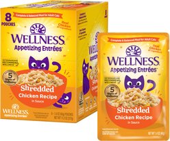 Wellness Appetizing Entrees Shredded Chicken Recipe in Sauce Natural Wet Cat Food, 1.4-oz pouch, case of 8 slide 1 of 9