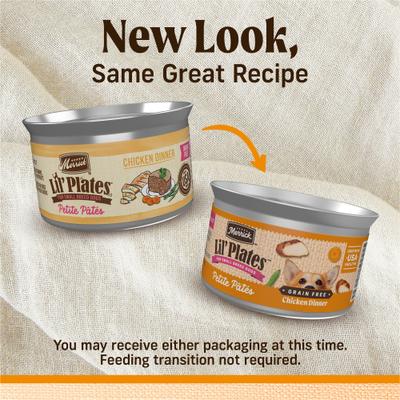 Show full view: Merrick Lil' Plates Petite Pates Premium Grain-Free Chicken Dinner Wet Dog Food, 3-oz can, case of 3 slide 4 of 12