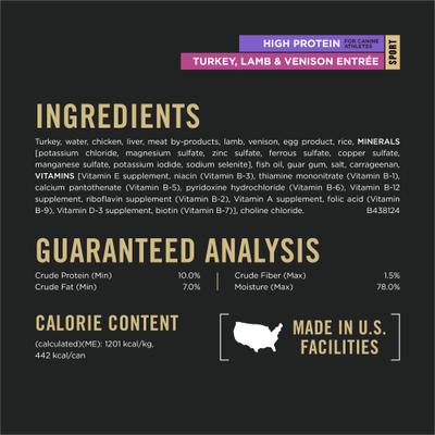 Show full view: Purina Pro Plan Sport High Protein Turkey, Lamb & Venison Entrée Wet Dog Food, 13-oz can, case of 12 slide 8 of 12