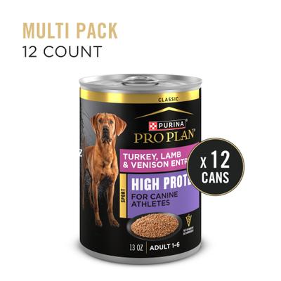 Show full view: Purina Pro Plan Sport High Protein Turkey, Lamb & Venison Entrée Wet Dog Food, 13-oz can, case of 12 slide 3 of 12
