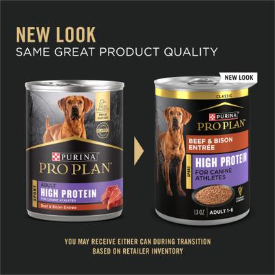 Show full view: Purina Pro Plan Sport High Protein Beef & Bison Entrée Wet Dog Food, 13-oz can, case of 12 slide 4 of 12