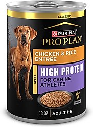 Purina Pro Plan Sport High Protein Chicken & Rice Entrée Wet Dog Food, 13-oz can, case of 12