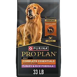 Purina Pro Plan Complete Essentials Adult Shredded Blend Turkey & Rice High Protein Formula with Probiotics Dry Dog Food, 33-lb bag
