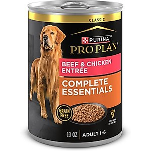 Purina Pro Plan High Protein Shredded Blend Chicken & Rice Formula with Probiotics Dry Dog Food & Purina Pro Plan Complete Essentials Adult Classic Chicken & Rice Entree Canned Dog Food