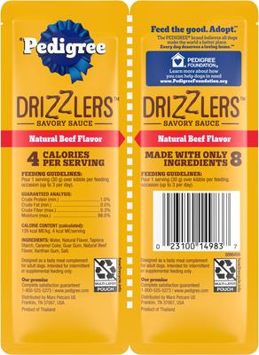 Show full view: Pedigree Drizzlers Savory Sauce Multipack Natural Beef Flavor Wet Dog Food, 2.1-oz pouch, case of 22 slide 3 of 10