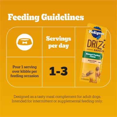 Show full view: Pedigree Drizzlers Savory Sauce Multipack Natural Turkey Flavor Wet Dog Food, 2.1-oz pouch, case of 22 slide 8 of 10