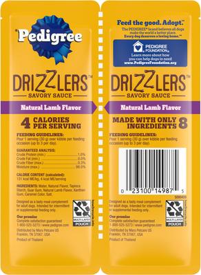 Show full view: Pedigree Drizzlers Savory Sauce Multipack Natural Lamb Flavor Wet Dog Food, 2.1-oz pouch, case of 22 slide 3 of 10