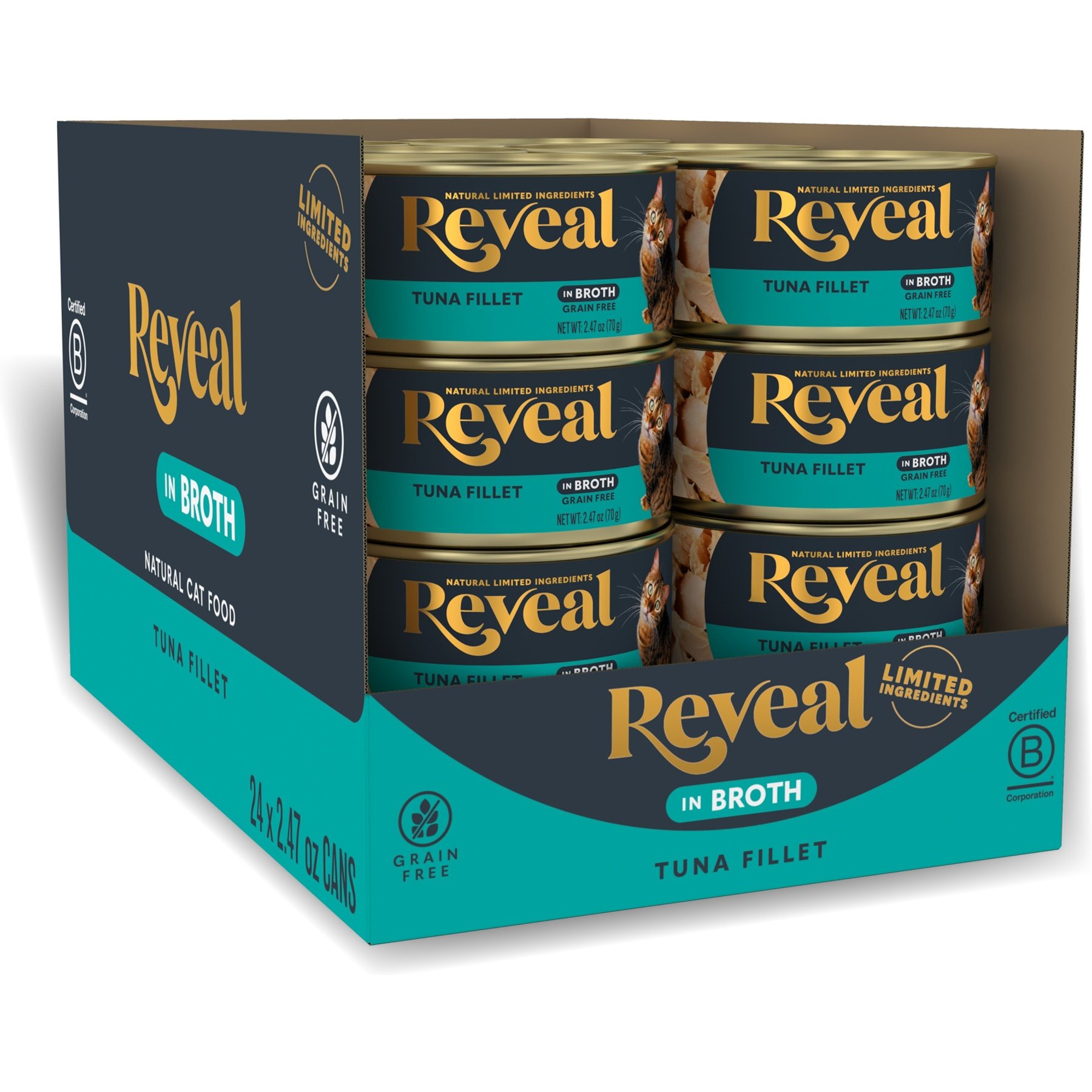 Reveal Natural Grain-Free Tuna Fillet in Broth Flavored Wet Cat Food, 2.47-oz can, case of 24