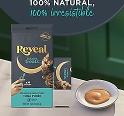 Reveal Tuna Puree Grain-Free Lickable Treats, 0.5-oz sachet, 4 count + Reveal Chicken Puree Grain-Free Lickable Cat Treats, 0.5-oz sachet, 4 count slide 2 of 9