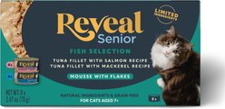 Reveal Fish Selection Mousse with Flakes Grain-Free Wet Senior Cat Food, 2.47-oz can, case of 8