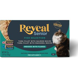 Reveal Fish Selection Mousse with Flakes Grain-Free Wet Senior Cat Food, 2.47-oz can, case of 8