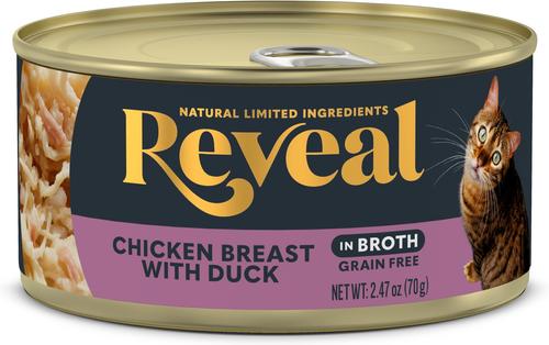 Show full view: Reveal Natural Limited Ingredient Grain-Free Chicken Breast & Duck in Broth Wet Cat Food, 2.47-oz, case of 24 slide 3 of 9