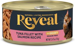 Reveal Natural Grain-Free Tuna with Salmon in Gravy Flavored Wet Cat Food, 2.47-oz can, case of 24 slide 2 of 7